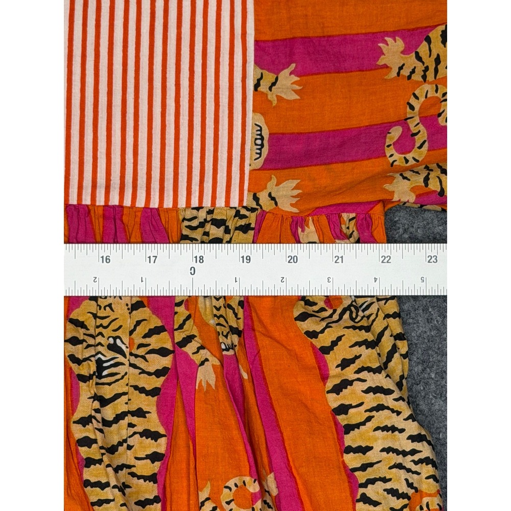 House of Sundar XXL Midi Dress Orange Tiger Hand Block Print Cotton Boho - Picture 5 of 6
